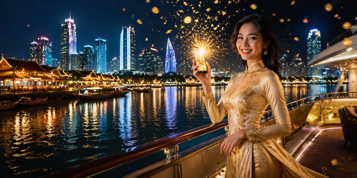 Người phụ nữ mặc áo dài tại Sapa truy cập casino trực tuyến trên điện thoại di động